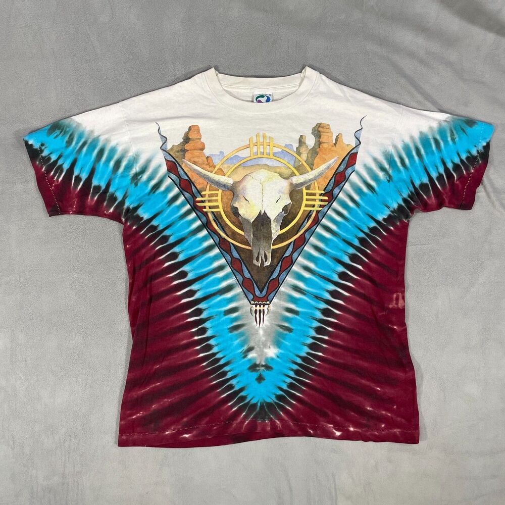 Vintage Liquid Blue Shirt Mens XL Southwestern Skull Eagle Snake 90s USA Tie Dye